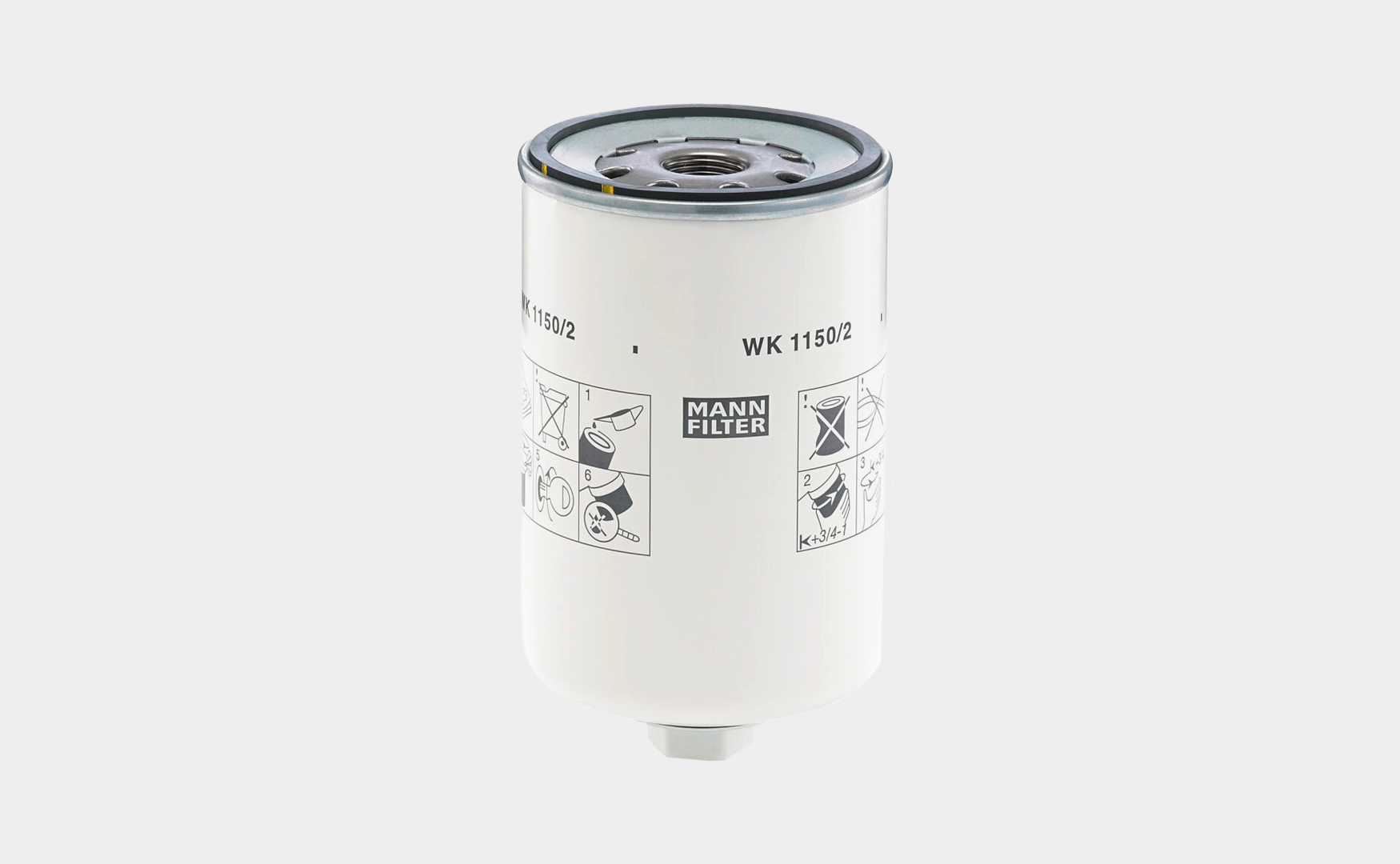 White Mann-Filter fuel filter against a white background, representing reliability and performance in fuel filtration.
