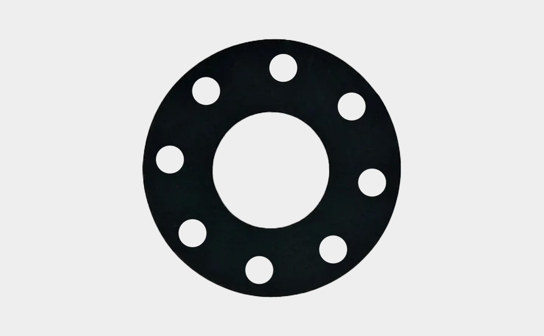 Round black gasket with holes for sealing applications.