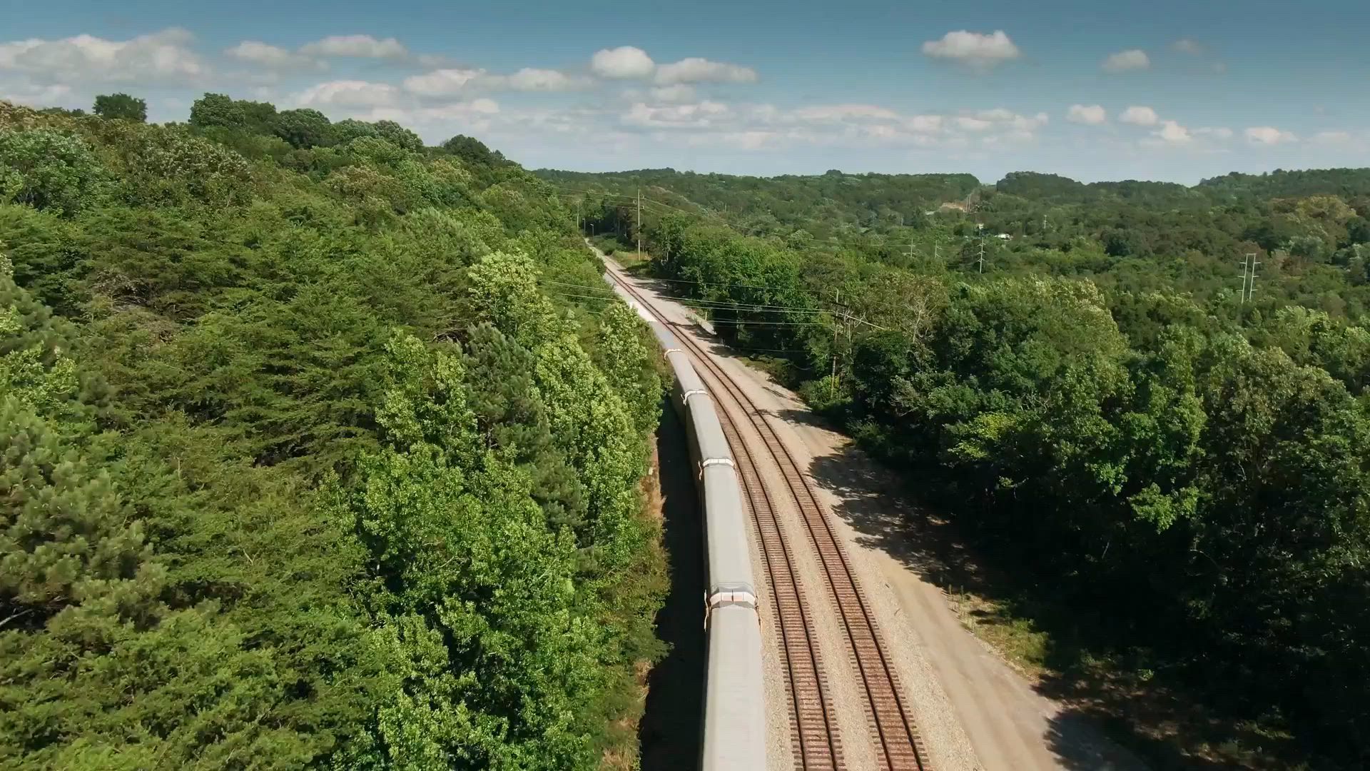Aerial view of a train moving along tracks, symbolising FCL's commitment to reliable transportation solutions for industries worldwide.