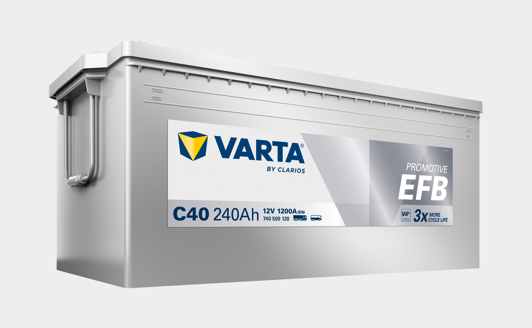 VARTA Promotive EFB battery with 240Ah capacity, 12V, and 1200A, designed for enhanced performance and longevity.