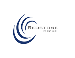 Logo for Redstone Group: blue, curved lines forming a swirl next to the company name in gray text.