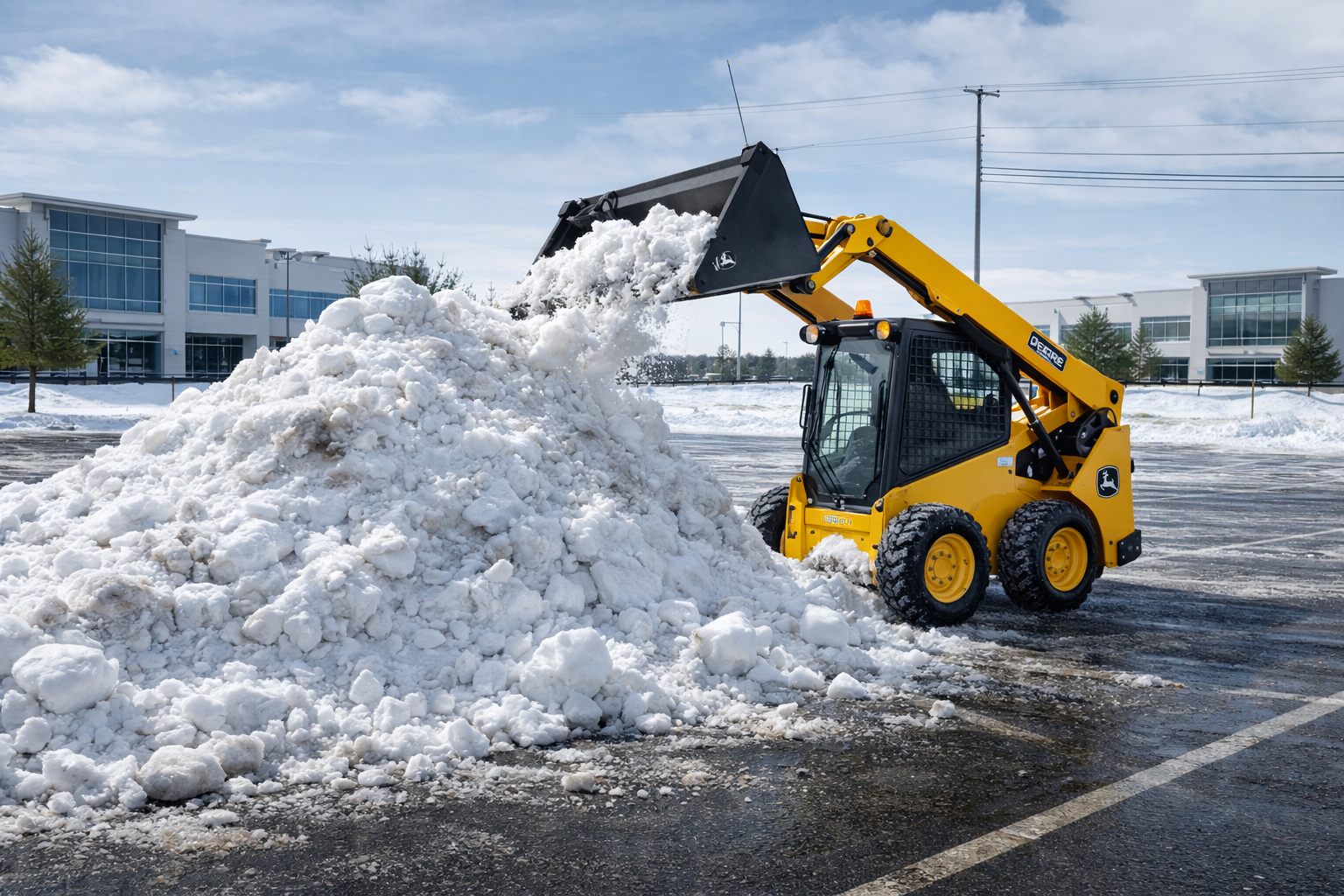 Person in orange jacket using a snowblower in a snowy area next to a wooden fence.