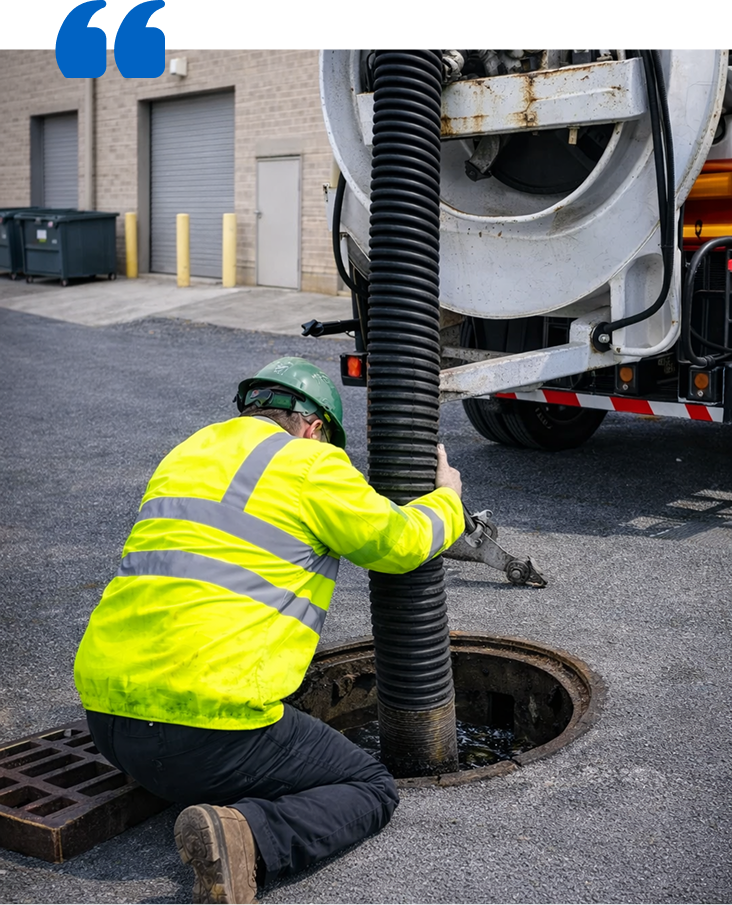 Snowplow clears snow from a road in front of a yellow building and trees.