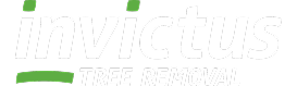 Logo for Invictus Tree Removal, white text with green accents on a light background.