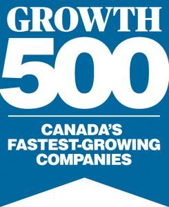 Growth 500 logo: White text on blue background. 