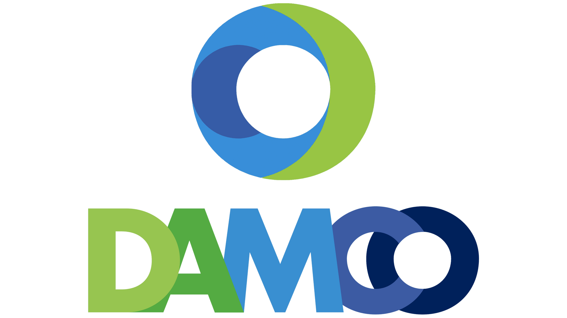 DAMCO logo: green and blue overlapping circles above "DAMCO" text in similar colors.