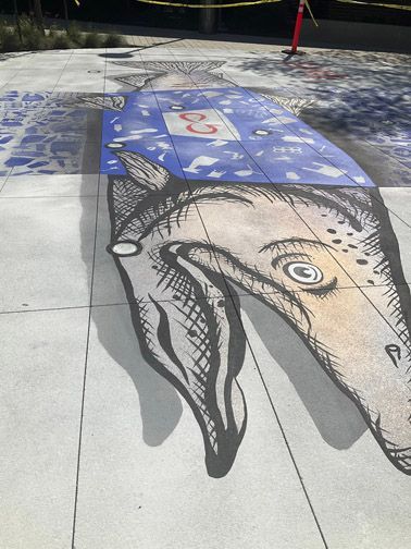 Detail image: Save the Salmon Public Art mural at the CA Natural Resources Plaza in Sacramento CA by Ilena Finocchi
