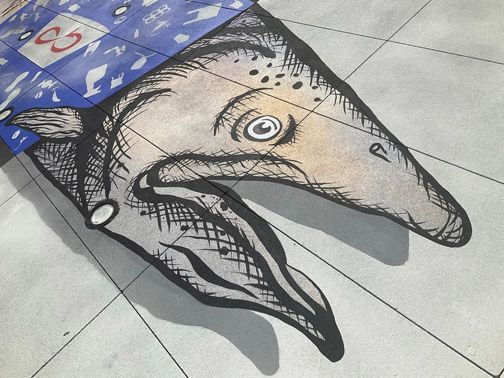 Detail image: Save the Salmon Public Art mural at the CA Natural Resources Plaza in Sacramento CA by Ilena Finocchi