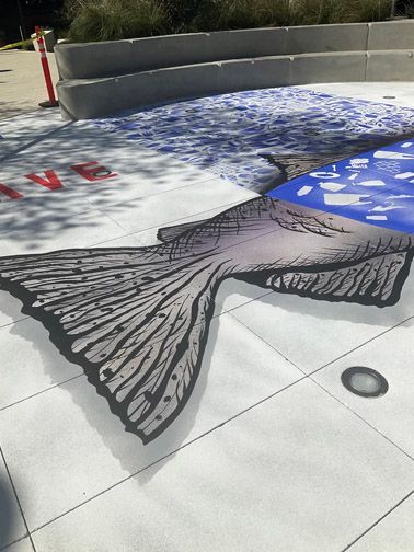 Detail image: Save the Salmon Public Art mural at the CA Natural Resources Plaza in Sacramento CA by Ilena Finocchi
