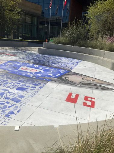 Detail image: Save the Salmon Public Art mural at the CA Natural Resources Plaza in Sacramento CA by Ilena Finocchi