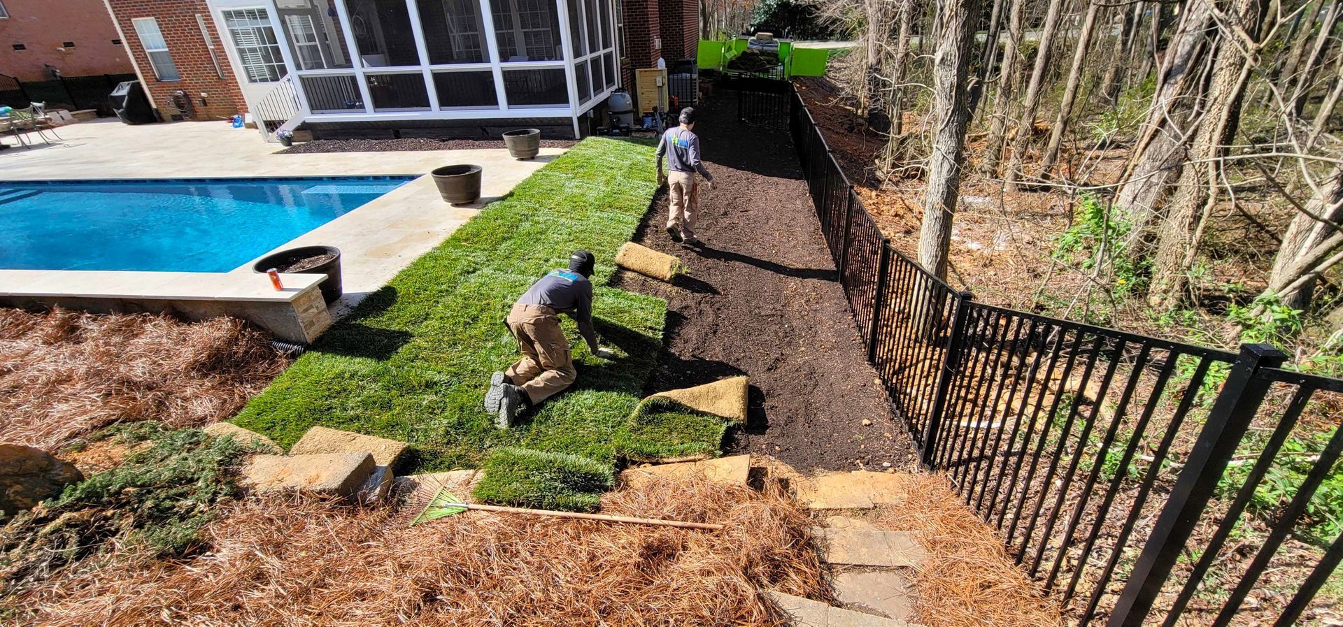A sod installation in Charlotte, NC - Haven Landscape Design hard at work