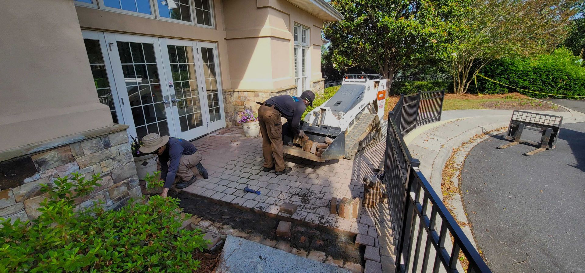 A hardscape installation in Charlotte, NC - Haven Landscape Design hard at work