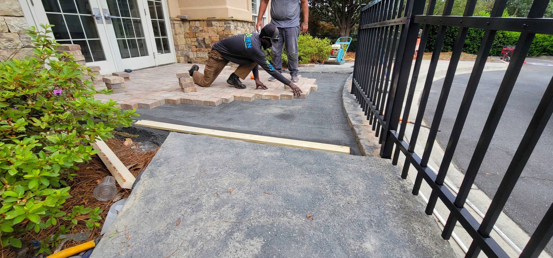 A hardscape installation in Charlotte, NC - Haven Landscape Design hard at work