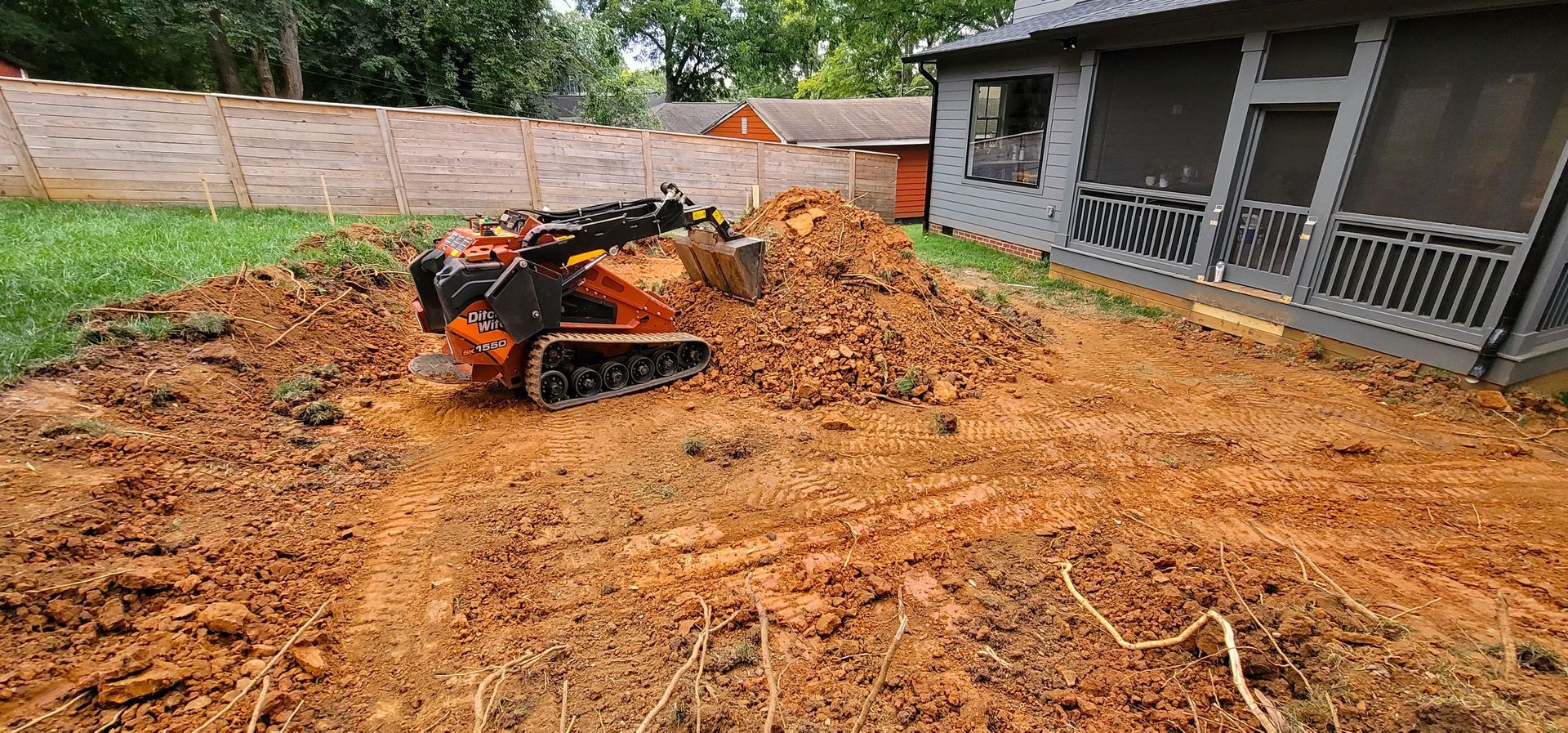 A home in Charlotte, NC getting prepped for sod installation - Haven Landscape Design hard at work.