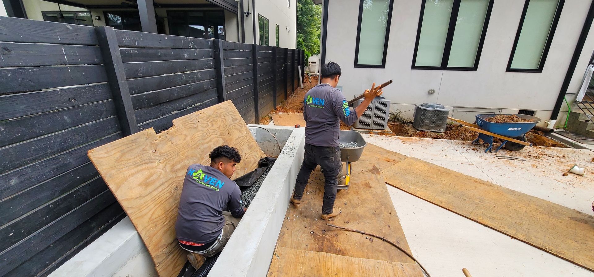 A residential landscape design project on Levy Way in Charlotte, NC - Haven Landscape Design hard at work