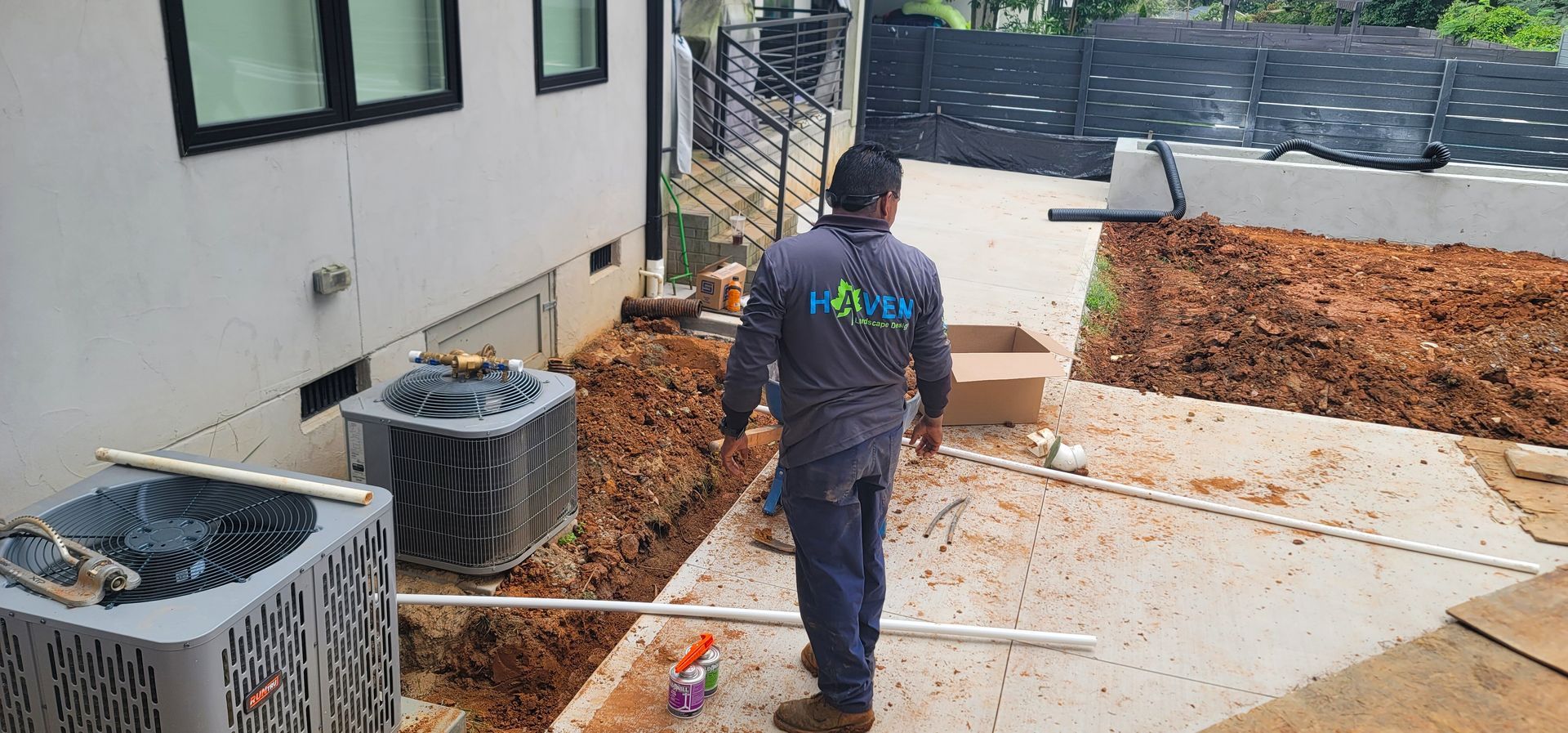 A residential landscape design project on Levy Way in Charlotte, NC - Haven Landscape Design hard at work