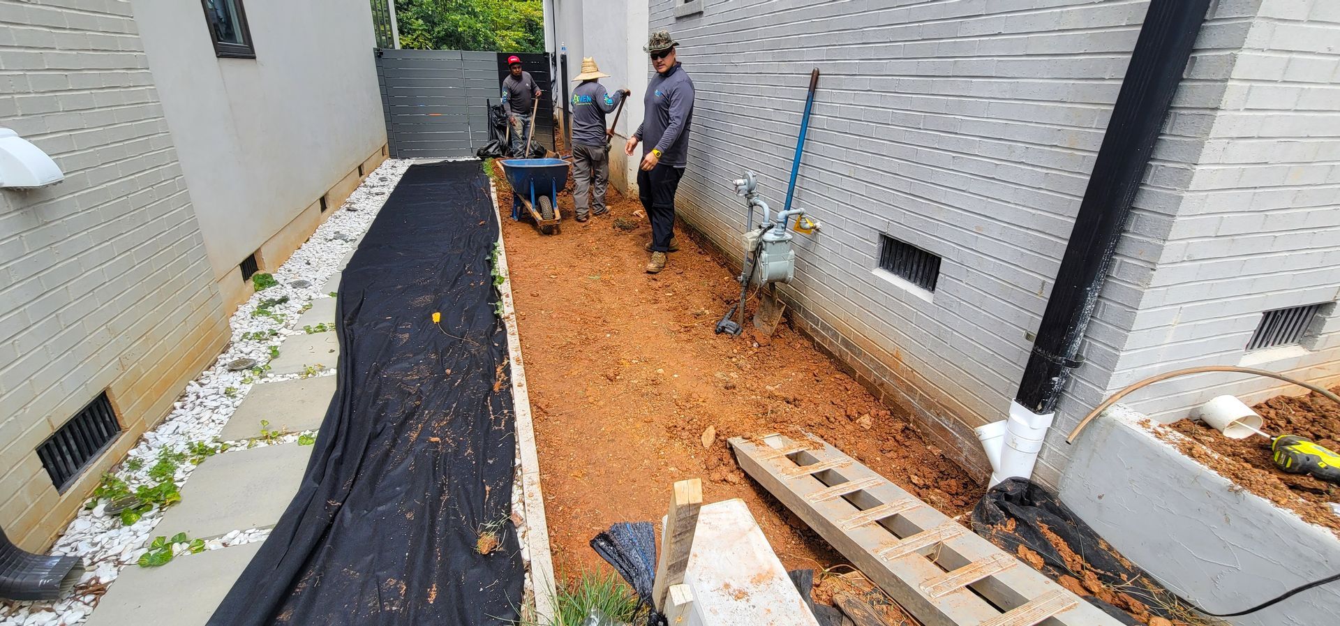 A residential landscape design project on Levy Way in Charlotte, NC - Haven Landscape Design hard at work