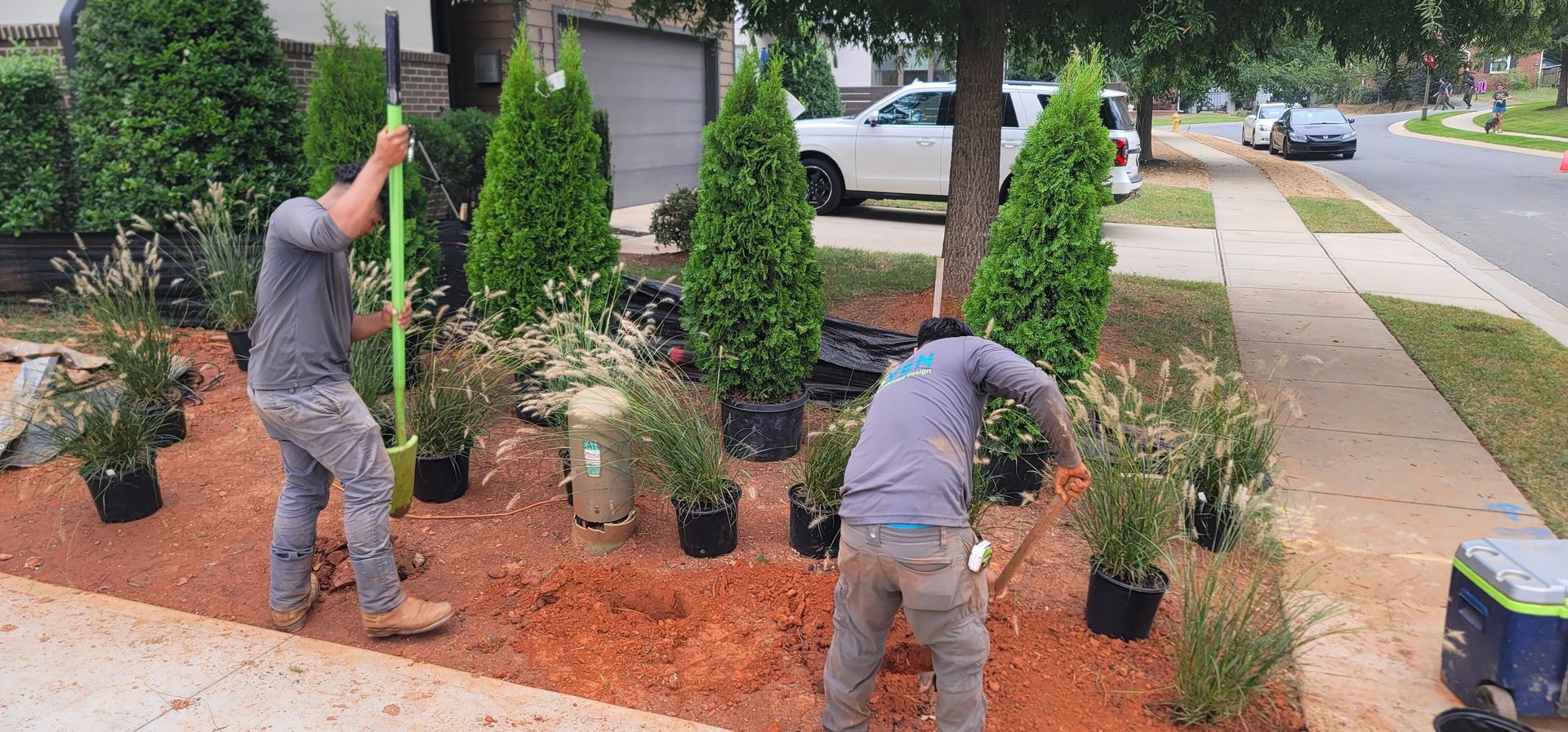 A residential landscape design project on Levy Way in Charlotte, NC - Haven Landscape Design hard at work