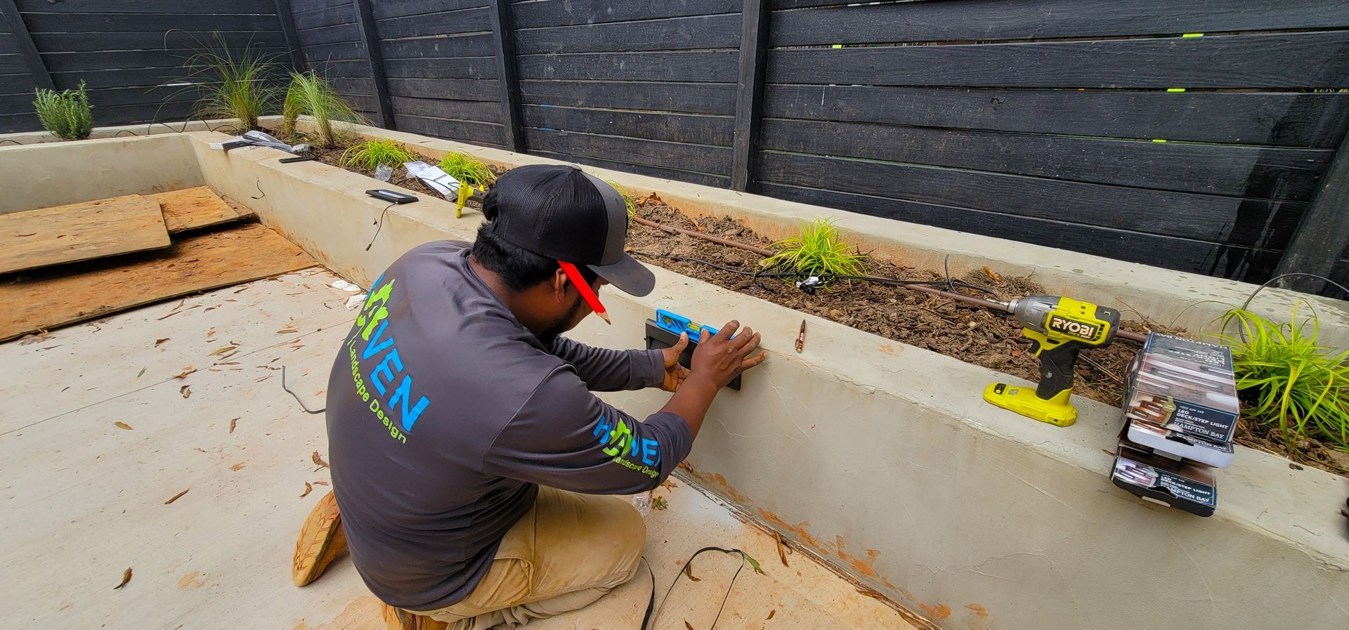 A residential landscape design project on Levy Way in Charlotte, NC - Haven Landscape Design hard at work
