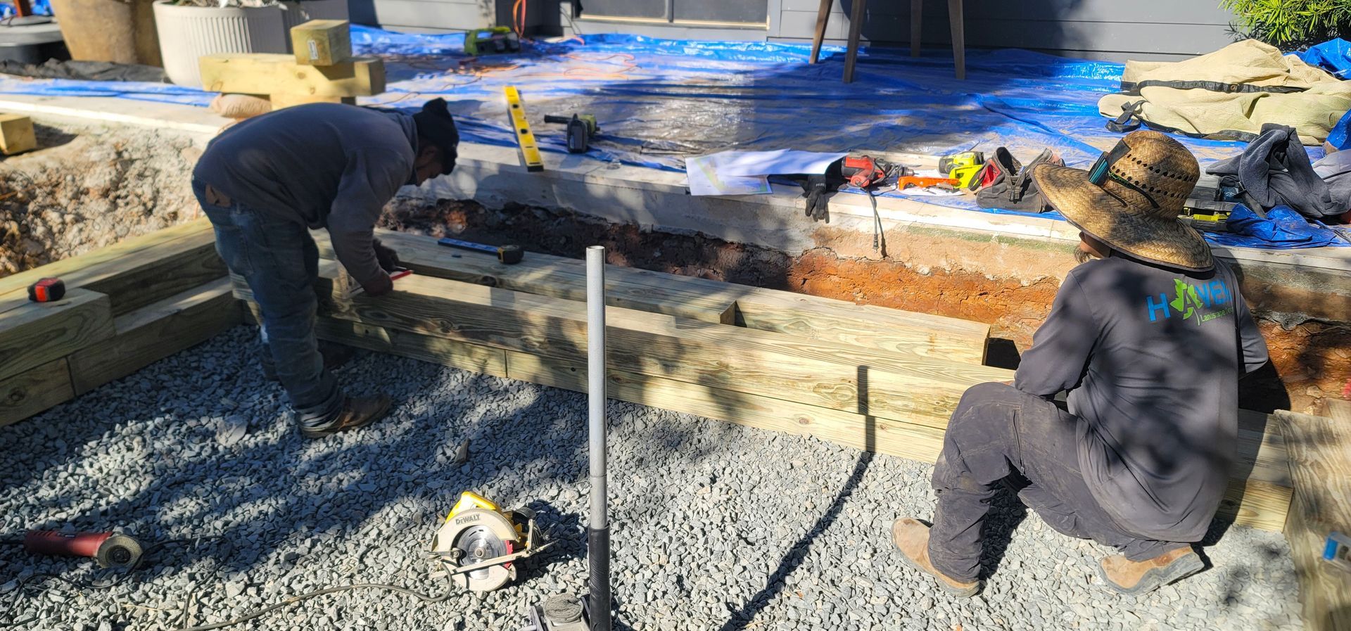 A residential landscape design project in Charlotte, NC - Haven Landscape Design hard at work