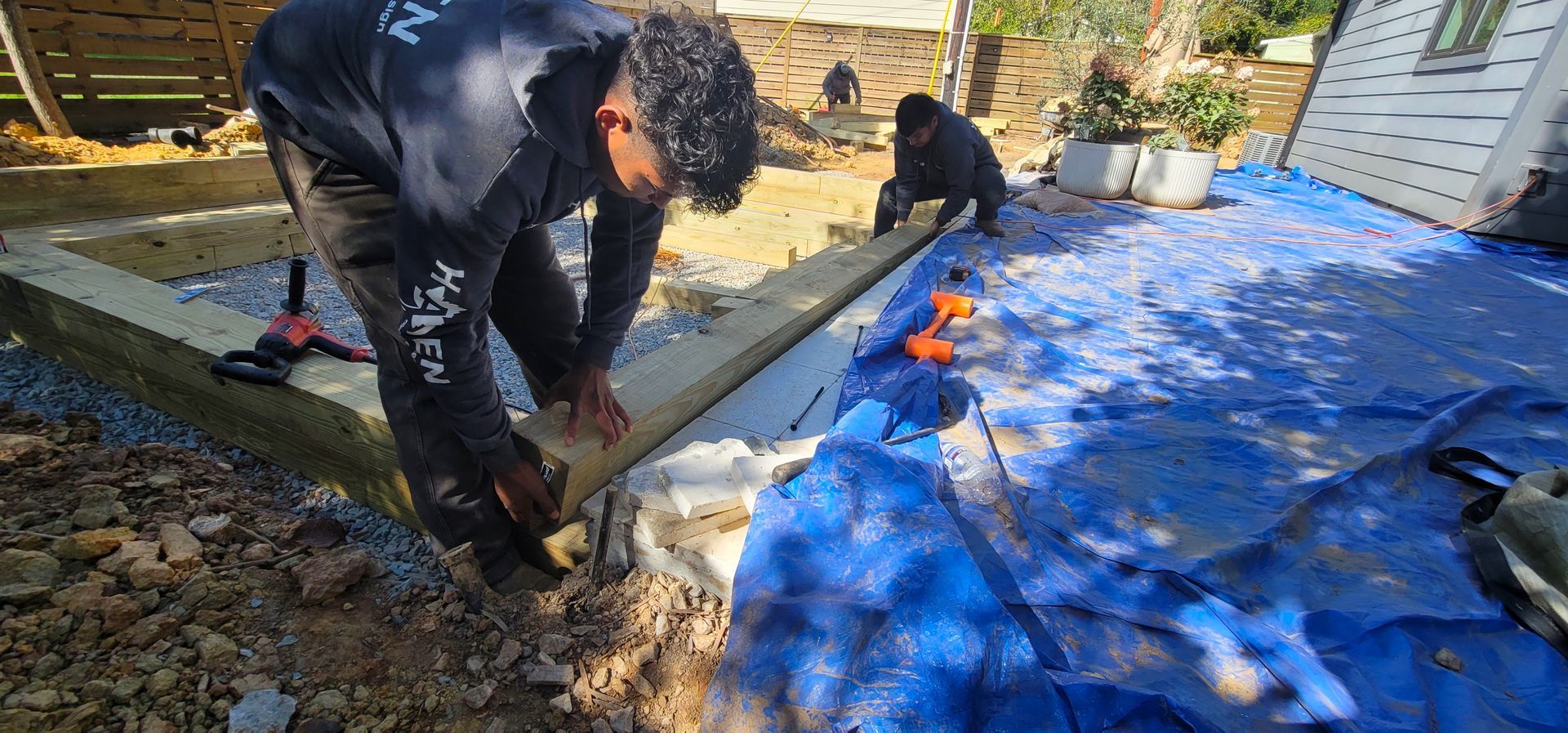 A hardscape service in Charlotte, NC - Haven Landscape Design hard at work