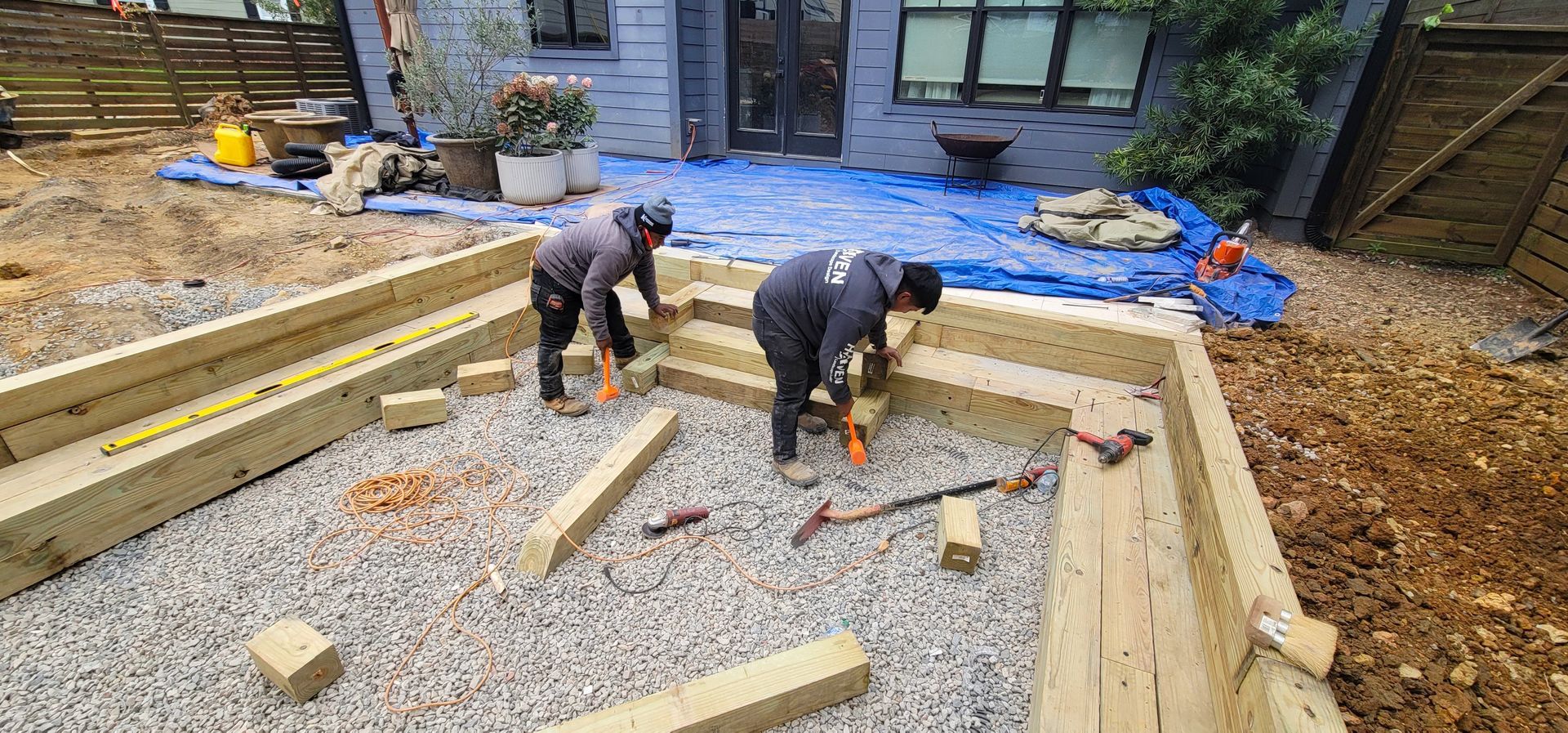 A residential landscape design project in Charlotte, NC - Haven Landscape Design hard at work