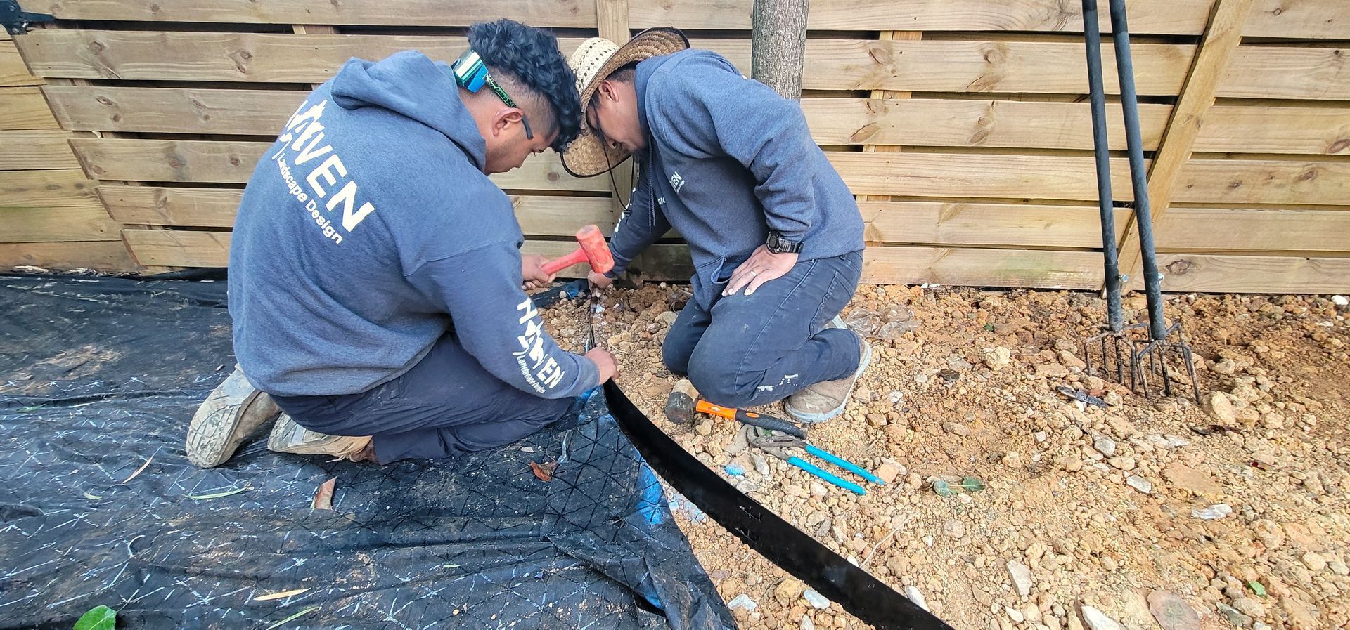 A residential landscape design project in Charlotte, NC - Haven Landscape Design hard at work