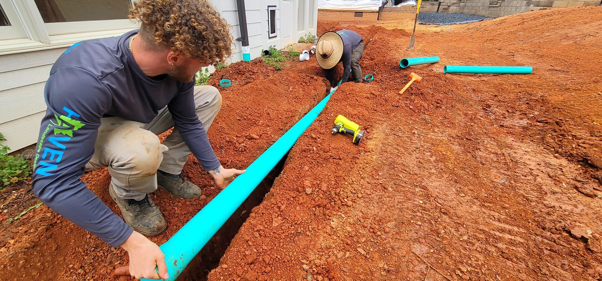 A drainage installation in Charlotte, NC - Haven Landscape Design hard at work
