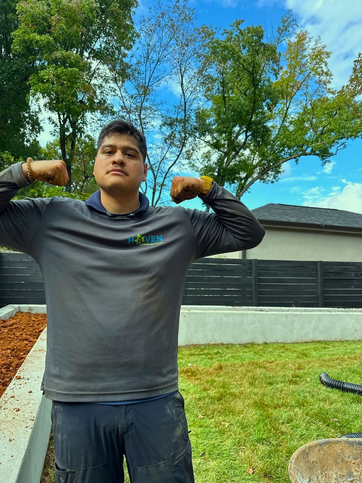 A sod installation in Charlotte, NC - Haven Landscape Design hard at work