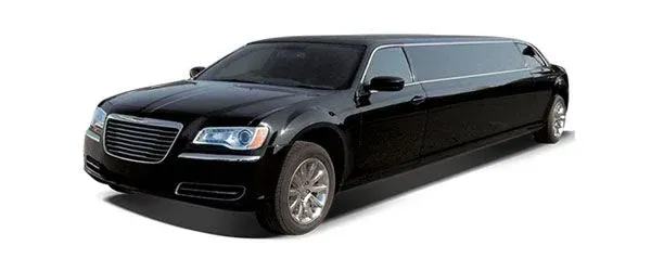 Black Chrysler 300 limousine, angled to the right on a white background.