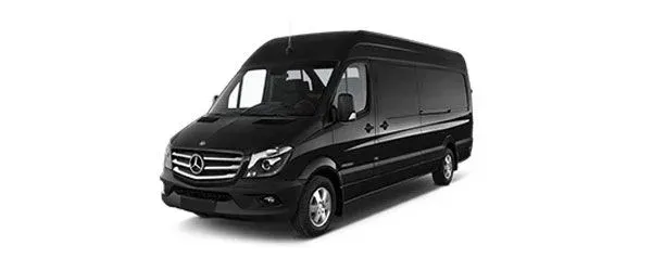 Black Mercedes-Benz Sprinter van on white background.