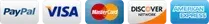 Logos of PayPal, Visa, Mastercard, Discover, and American Express payment methods.