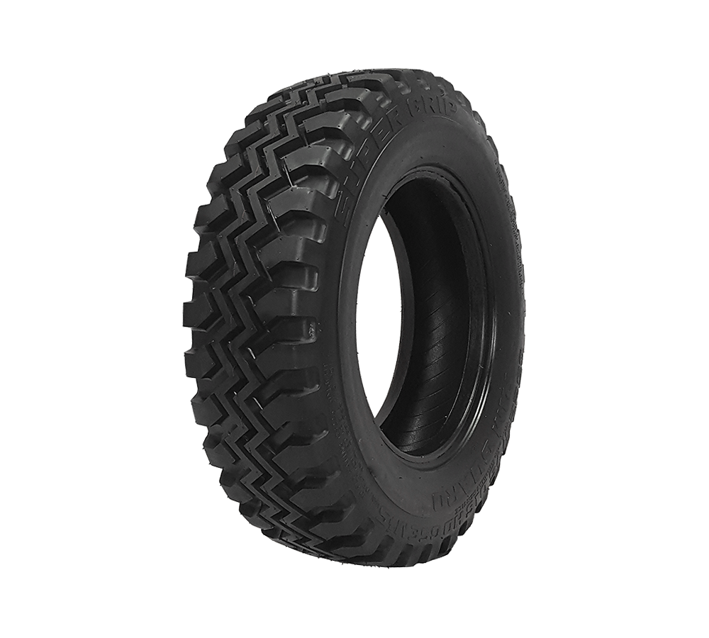 A close up of a gse tire on a white background.