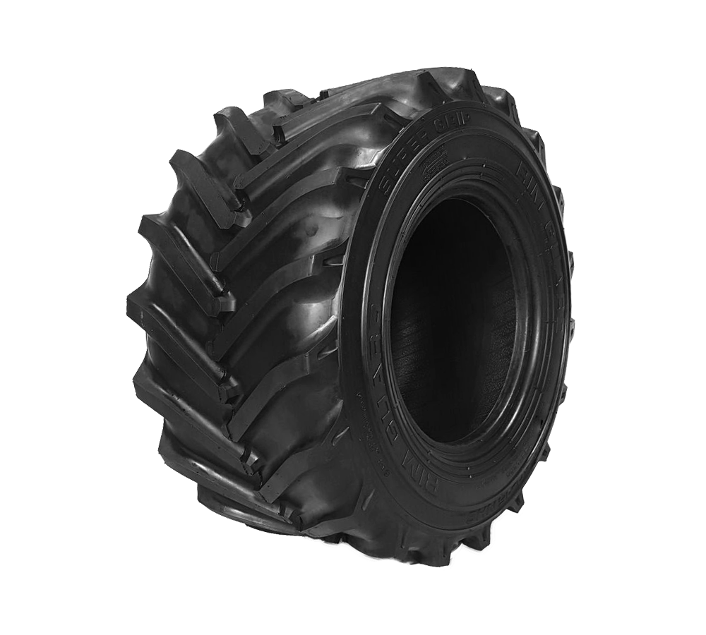 A close up of a trencher tire on a white background