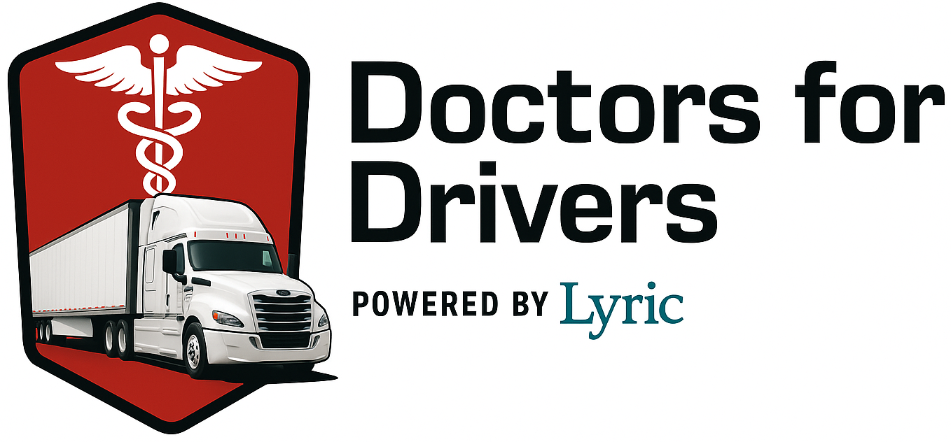 Black semi-truck with a stethoscope wrapped around a red cross; 