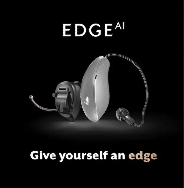 An advertisement for a hearing aid that says `` give yourself an edge ''.
