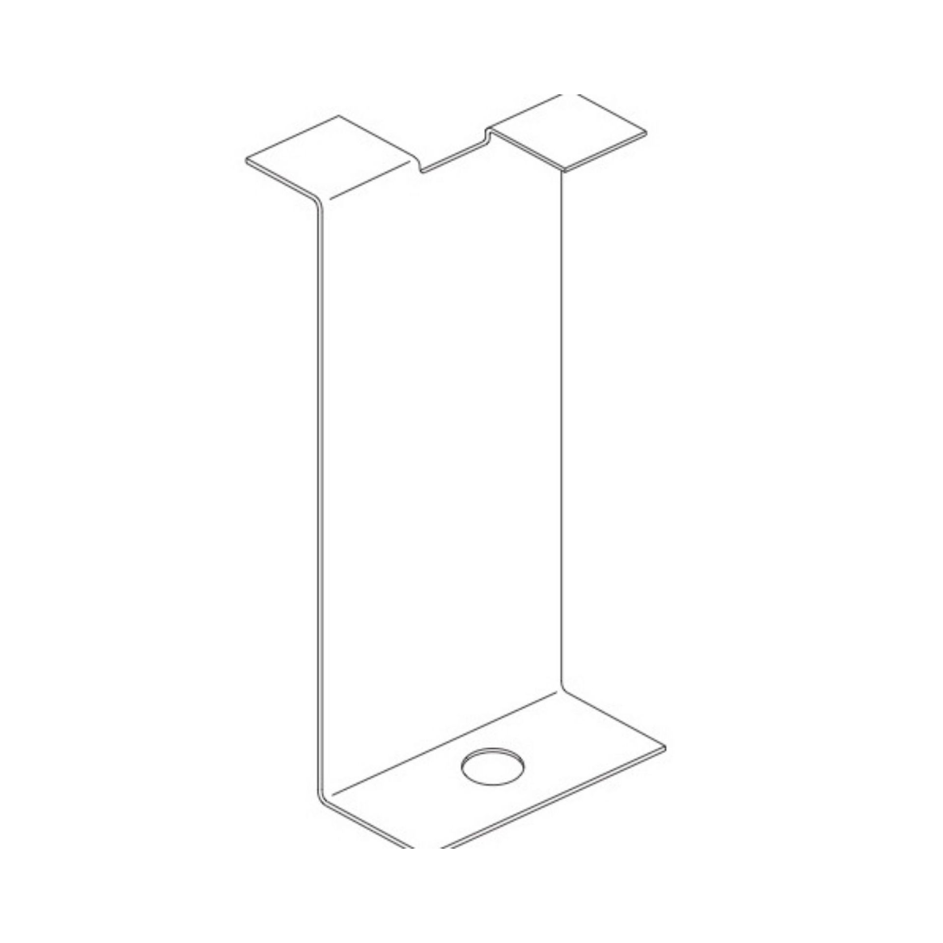 Isometric view of a stone clip bracket with a hole and two upward tabs.