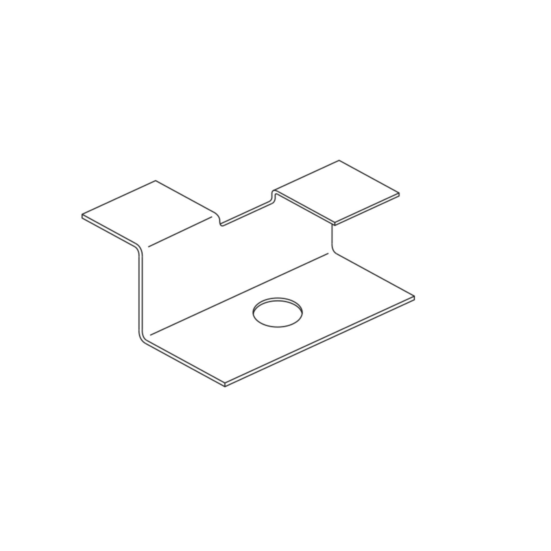 Metal bracket with a base and two extending tabs, and a central hole.