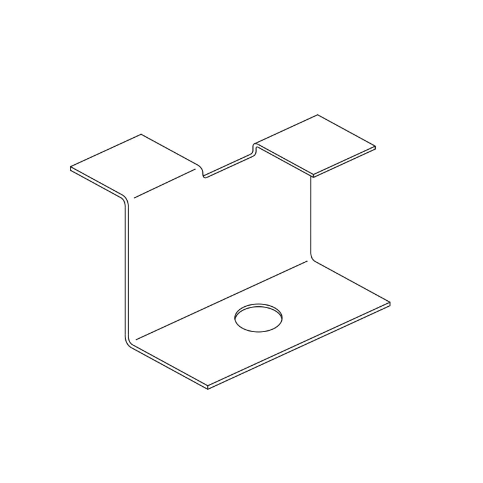 Metal bracket with a base, sides, and top tabs; a hole is present in the base.