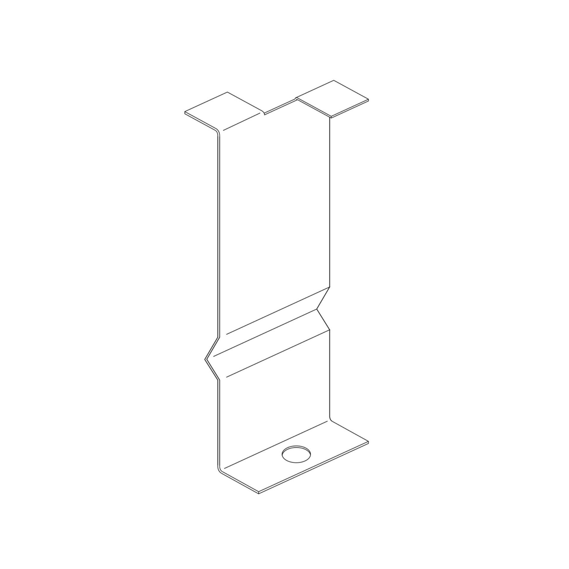 Metal stone clip with a bent shape and a hole at the bottom.