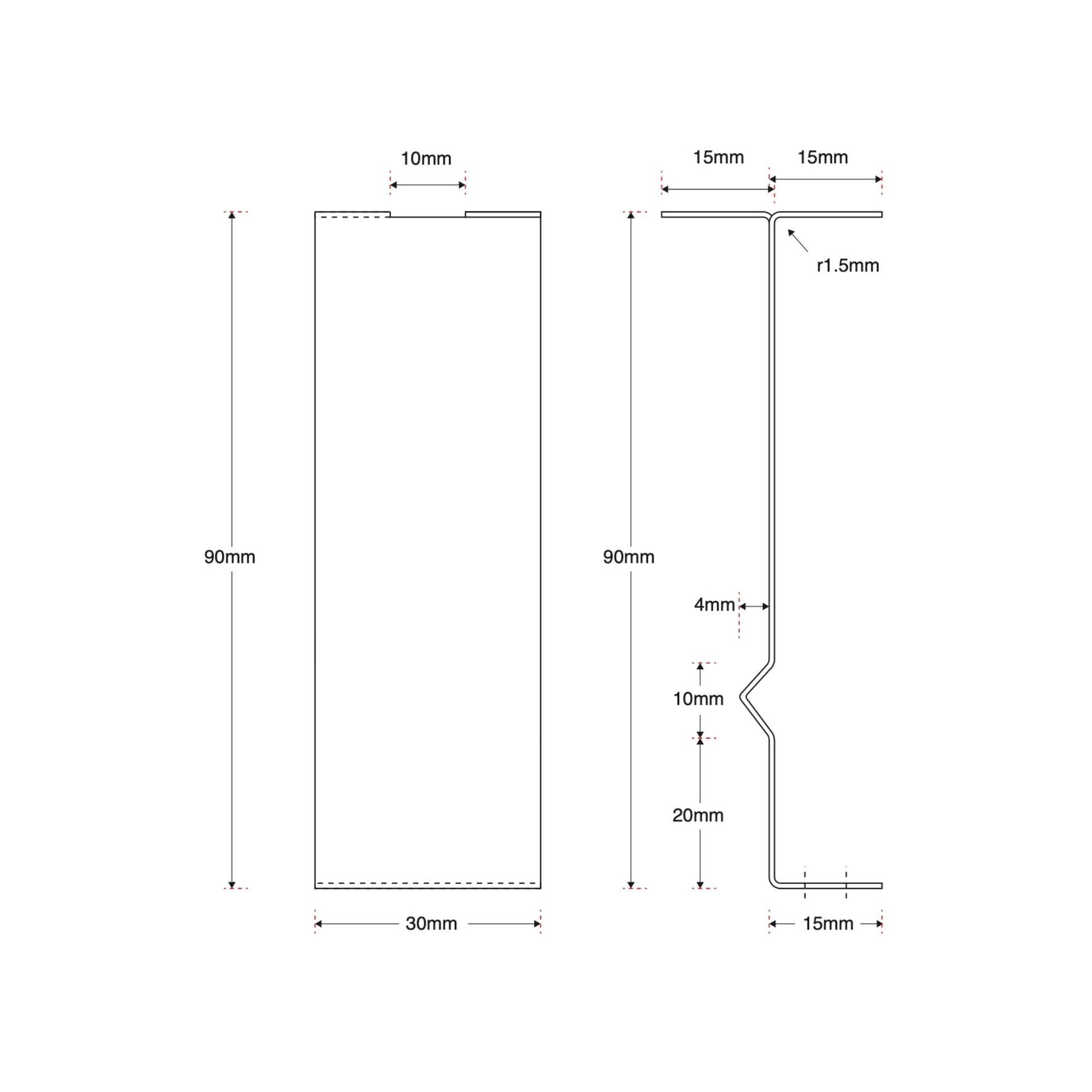 Metal stone clip with a bent shape and a hole at the bottom.