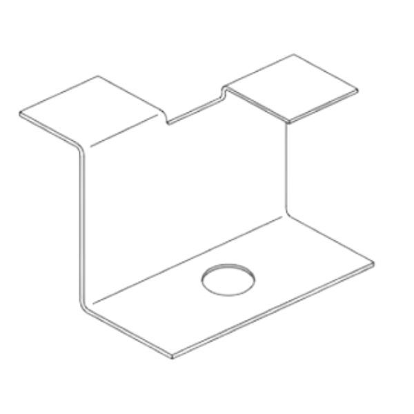 Isometric view of a stone clip metal bracket with a hole in its base and two upward extensions.