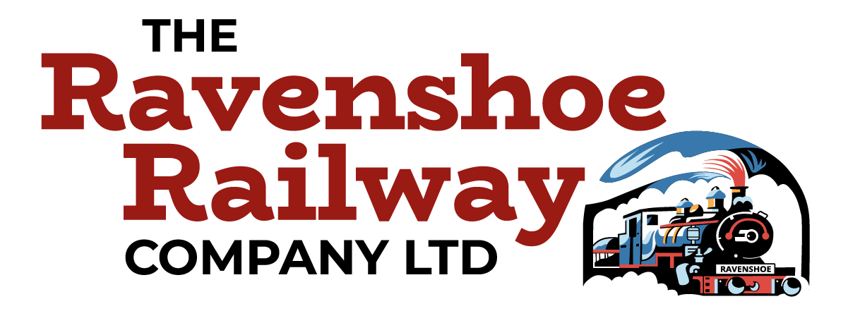 Logo for The Ravenshoe Railway Company LTD with a red and black color scheme with a train illustration.