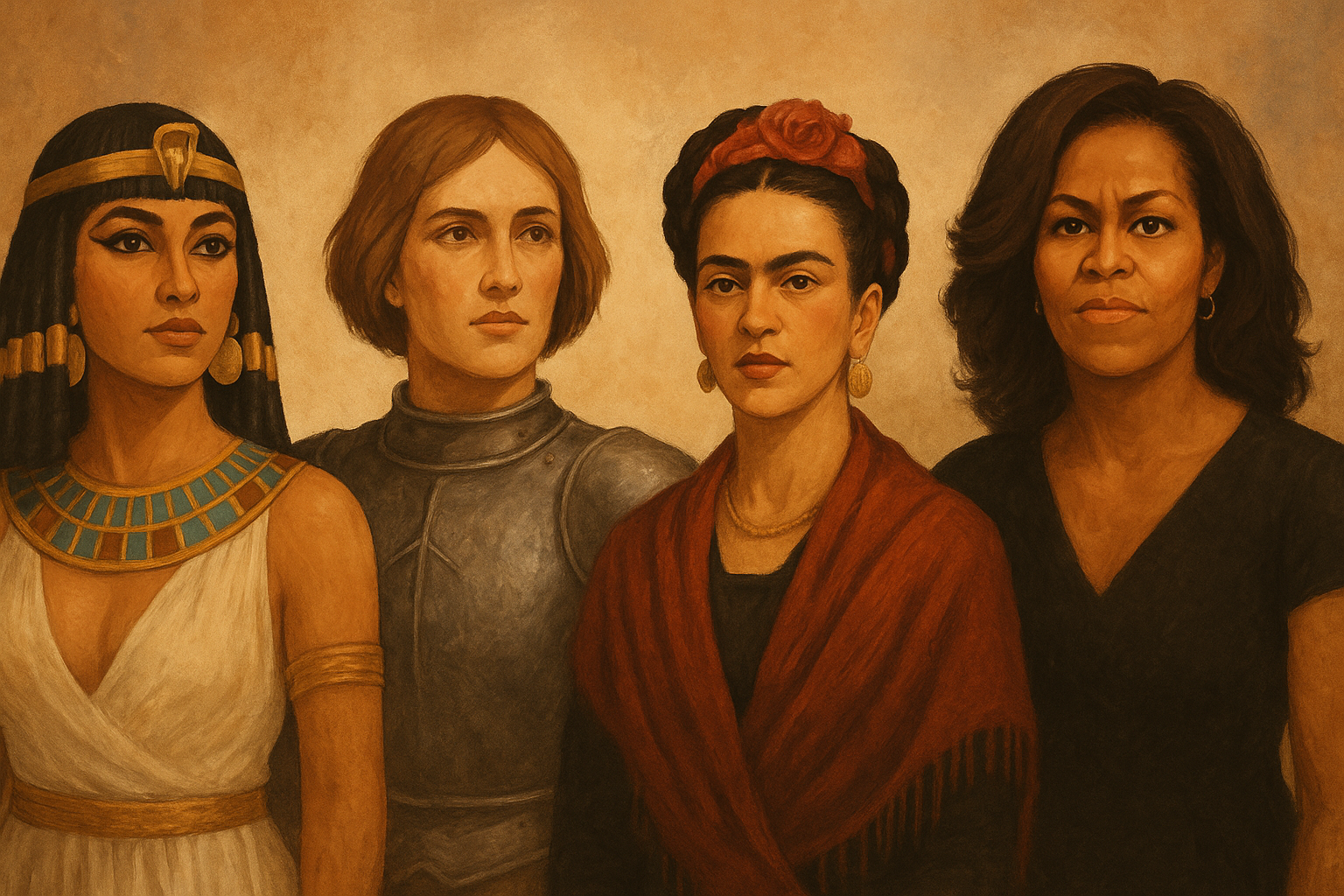 Cleopatra, Jean d'arc, Frida Kahlo,Michelle Obama