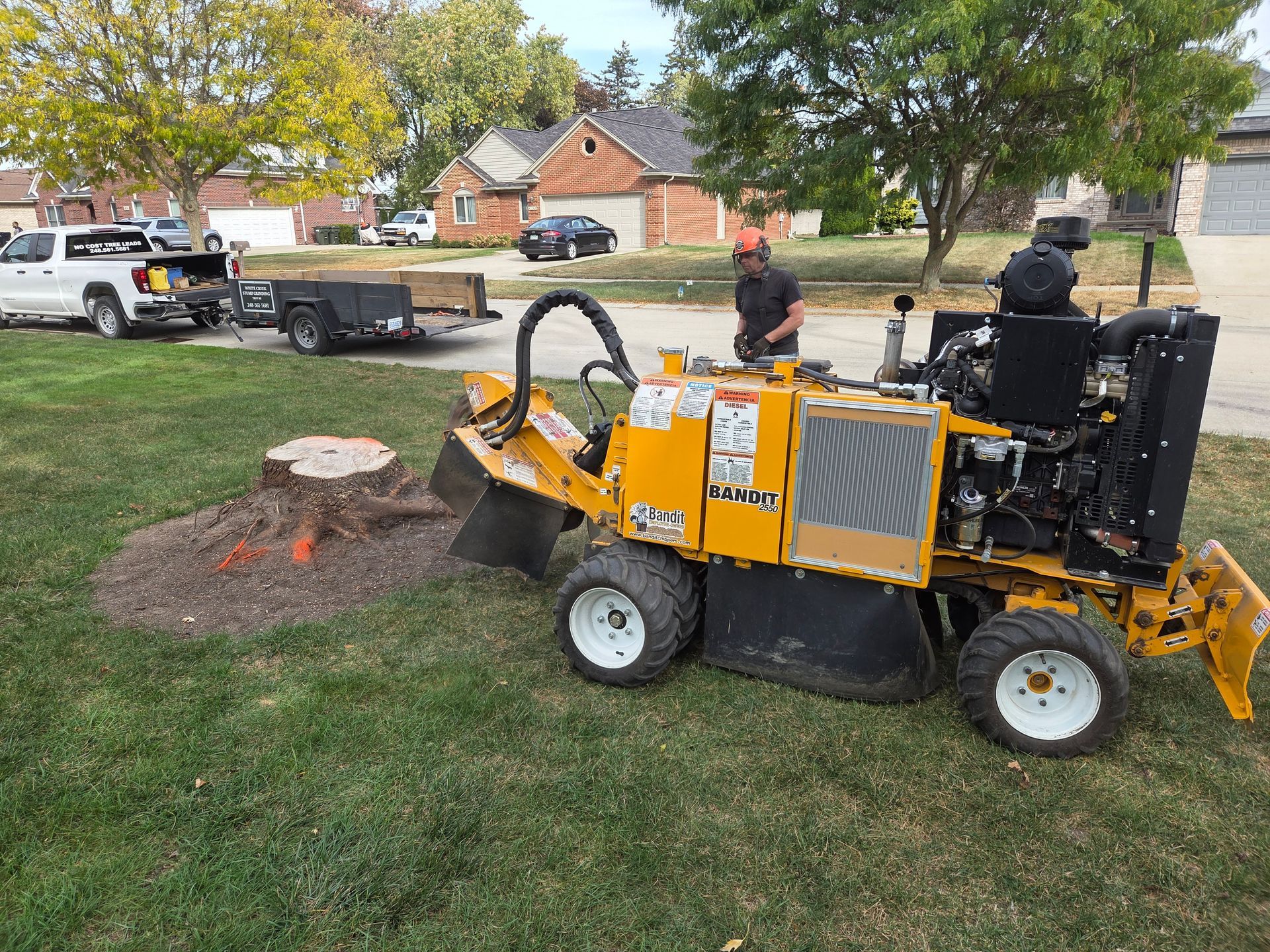 Grinding down a large stump in Sterling Heights, MI