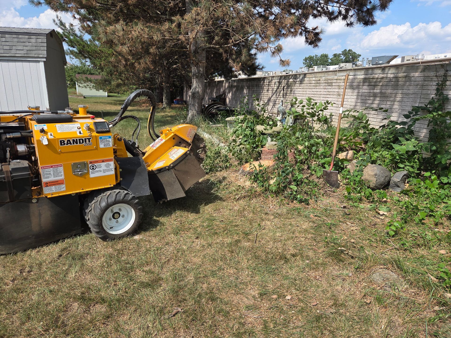 Stump Grinding near the fence in Troy, MI. 