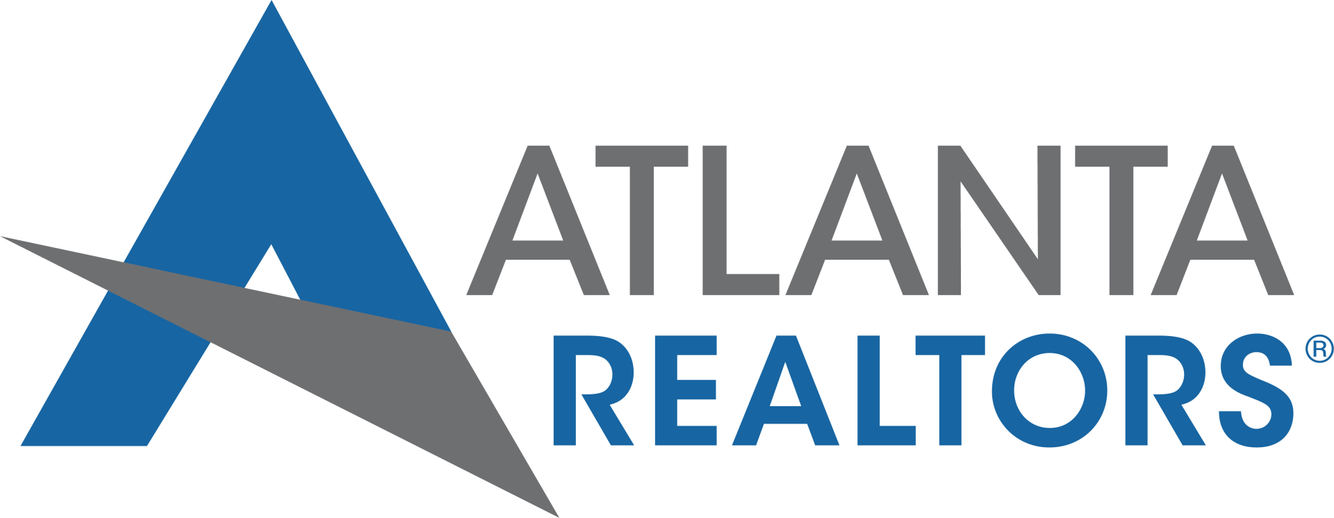 The logo for atlanta realtors shows a blue triangle with a star on it.
