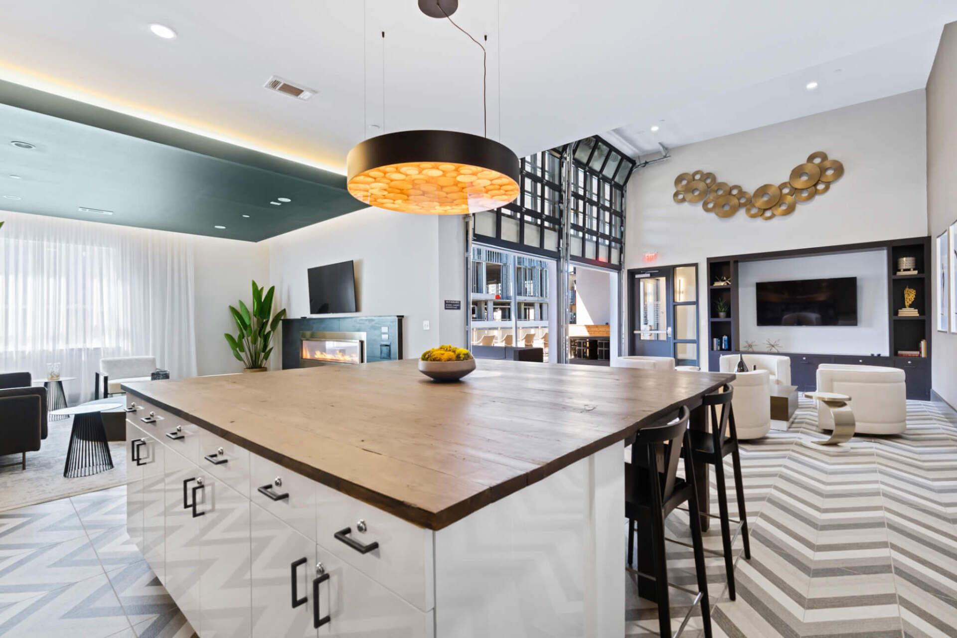 There is a large island in the middle of the room.