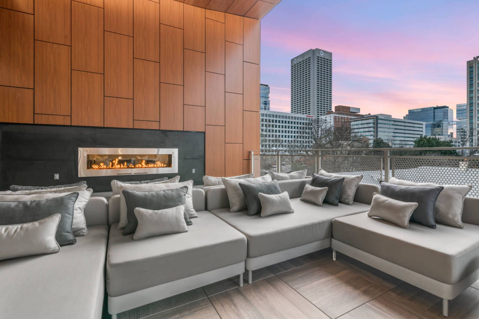 There is a fireplace in the middle of the room.