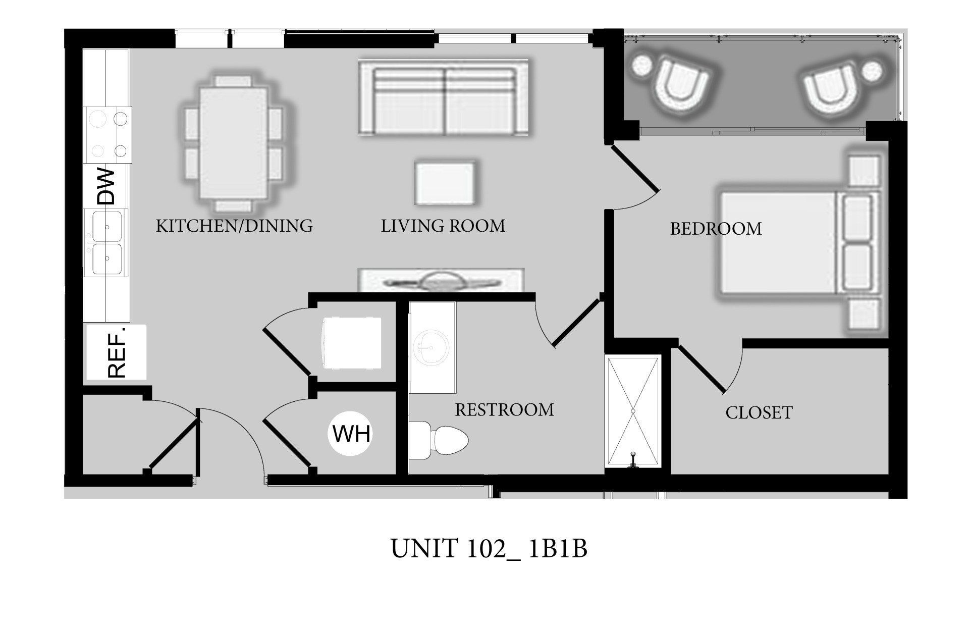 A black and white floor plan of a small apartment